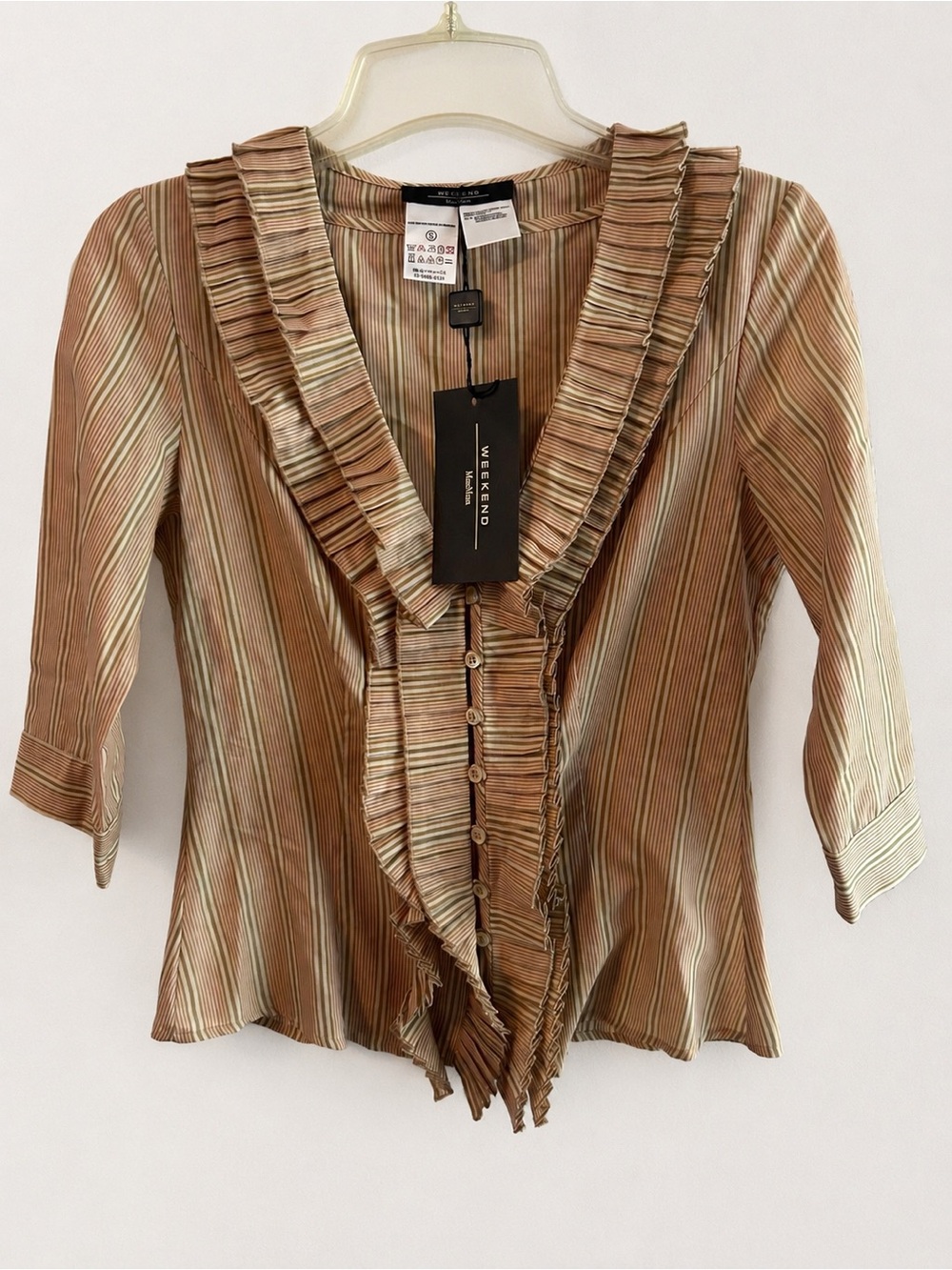 Weekend MaxMara NWT 100% Cotton Ruffle Stripe Blouse Size S